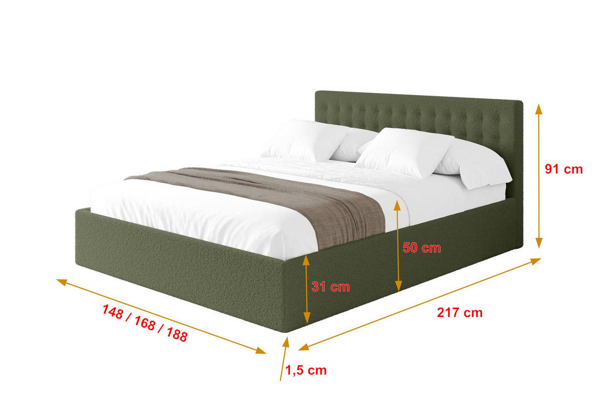 POLSTERBETT mit Bettkasten und Lattenrost, Boxbett ohne Matratze - PARI 180x200 Grün - Grün, Holzwerkstoff/Textil (180/200cm) - ALTDECOR