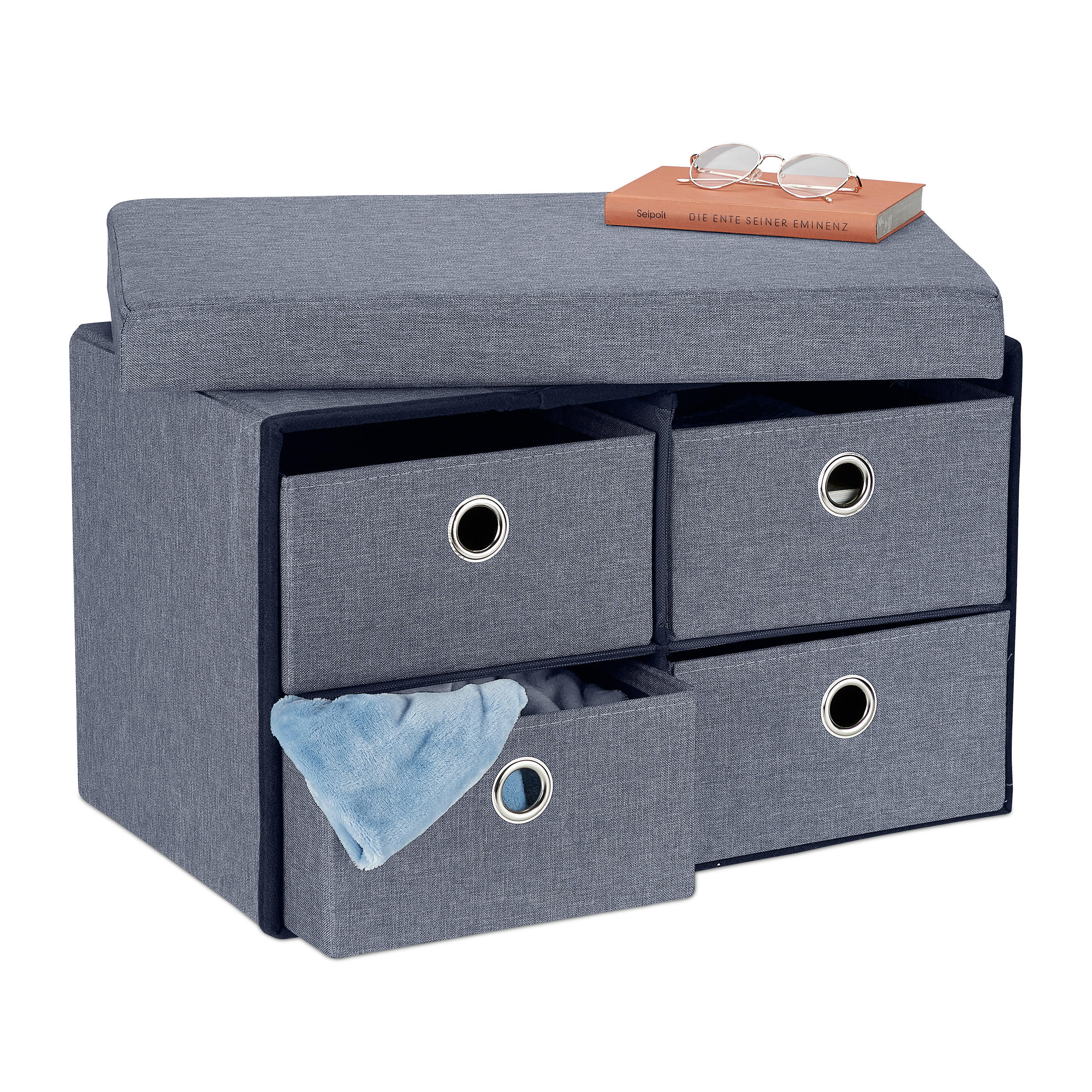 SITZBANK - Grau, Holzwerkstoff/Textil (60/39/38cm) - Relaxdays