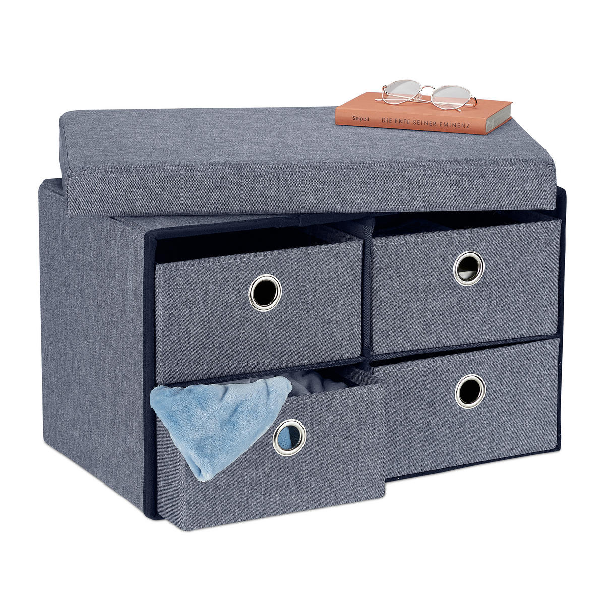 SITZBANK - Grau, Holzwerkstoff/Textil (60/39/38cm) - Relaxdays