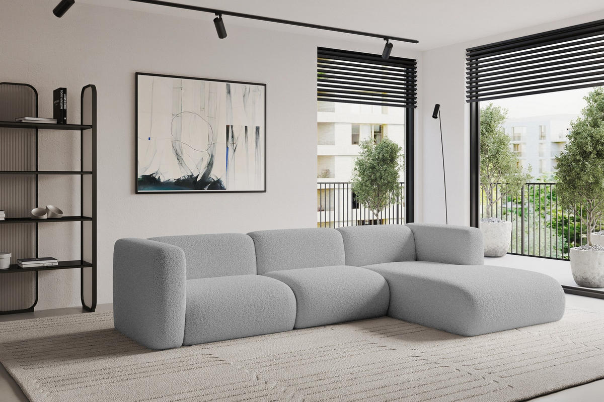 ECKSOFA Ottomane Rechts MIRA-L1 227x179x89 Hellgrau Bouclé - Silberfarben/Hellgrau, Holzwerkstoff/Kunststoff (227/179cm) - ALTDECOR
