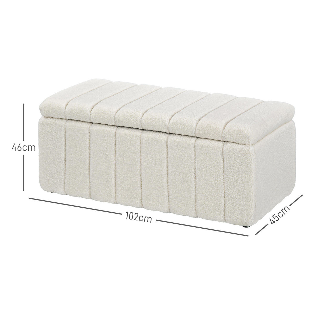SITZBANK mit Stauraum, Polsterbank mit Teddy-Vlies-Optik, Bettbank, Cremeweiß - Creme, Kunststoff (45/46/102cm) - HOMCOM