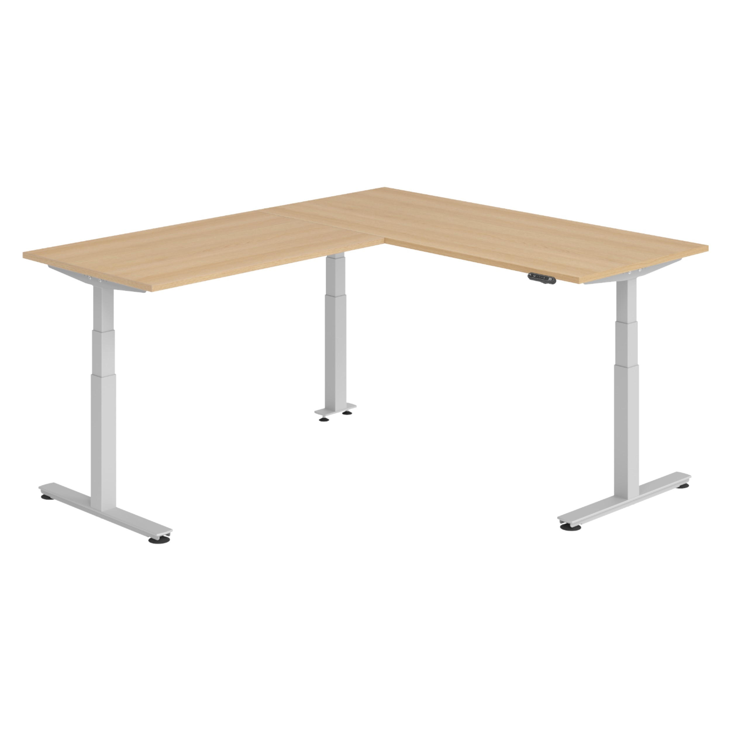 ECKSCHREIBTISCH elektrisch höhenverstellbar L-Form 220/180/74 cm in Eichefarben/Silberfarben - Eichefarben/Silberfarben, Holzwerkstoff (220/180/74cm) - bümö