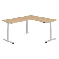 ECKSCHREIBTISCH elektrisch höhenverstellbar L-Form 220/180/74 cm in Eichefarben/Silberfarben - Eichefarben/Silberfarben, Holzwerkstoff (220/180/74cm) - bümö