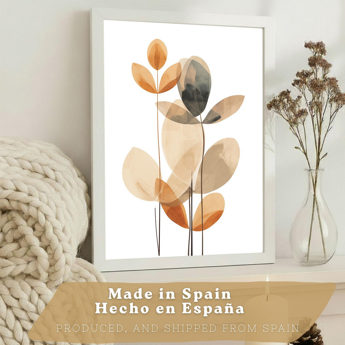 PLAKAT Sada 3 Zemní květy A3 Bílý rám - bílá, papír (29.7/1/42cm) - Nacnic