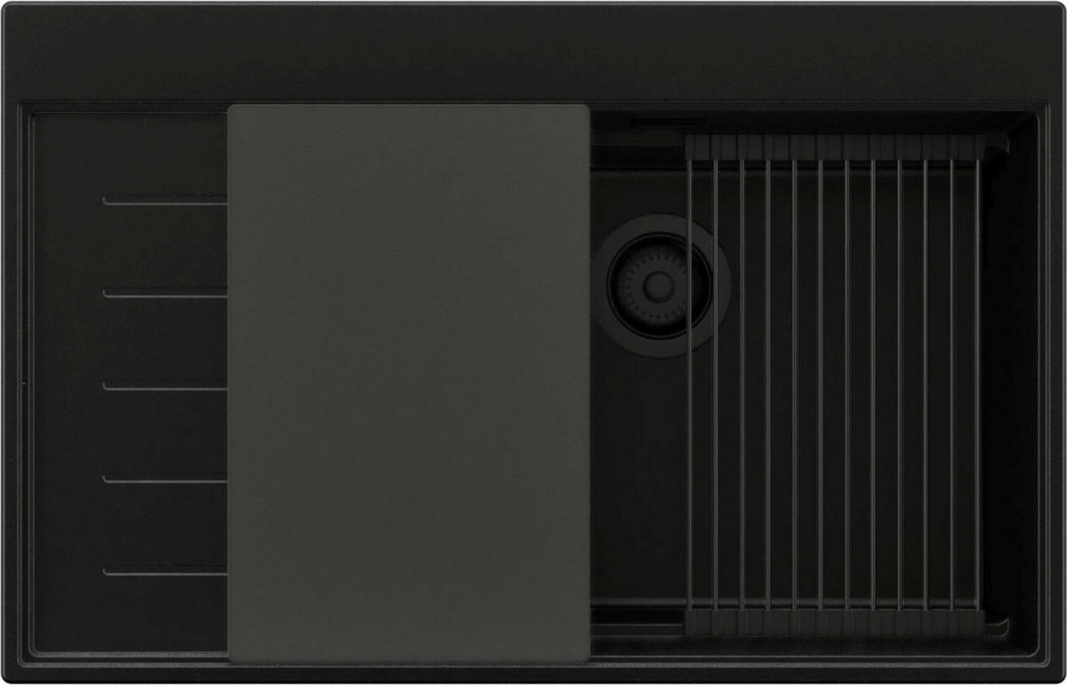 SPÜLBECKEN Sydney, 2-er set Alles Schwarz 78/50 cm 1 Becken + Ablauf-Set + Küchenzubehörset ab 60er Unterschrank - Schwarz, Kunststoff (78/20/50cm) - Primagran