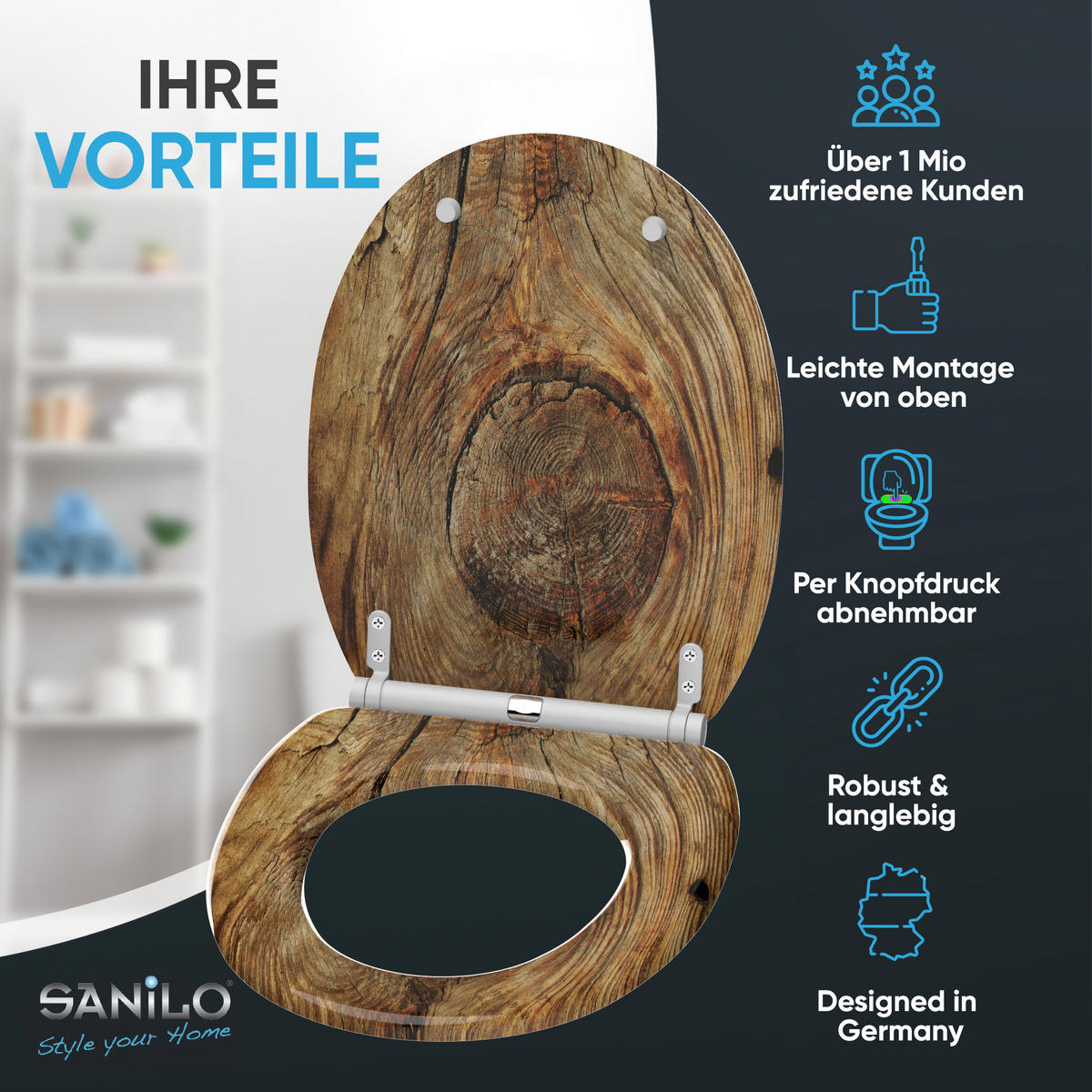 WC-SITZ mit Absenkautomatik & Top Fix Rustikal - Braun, Holzwerkstoff (37.7/5.5/48cm) - Sanilo