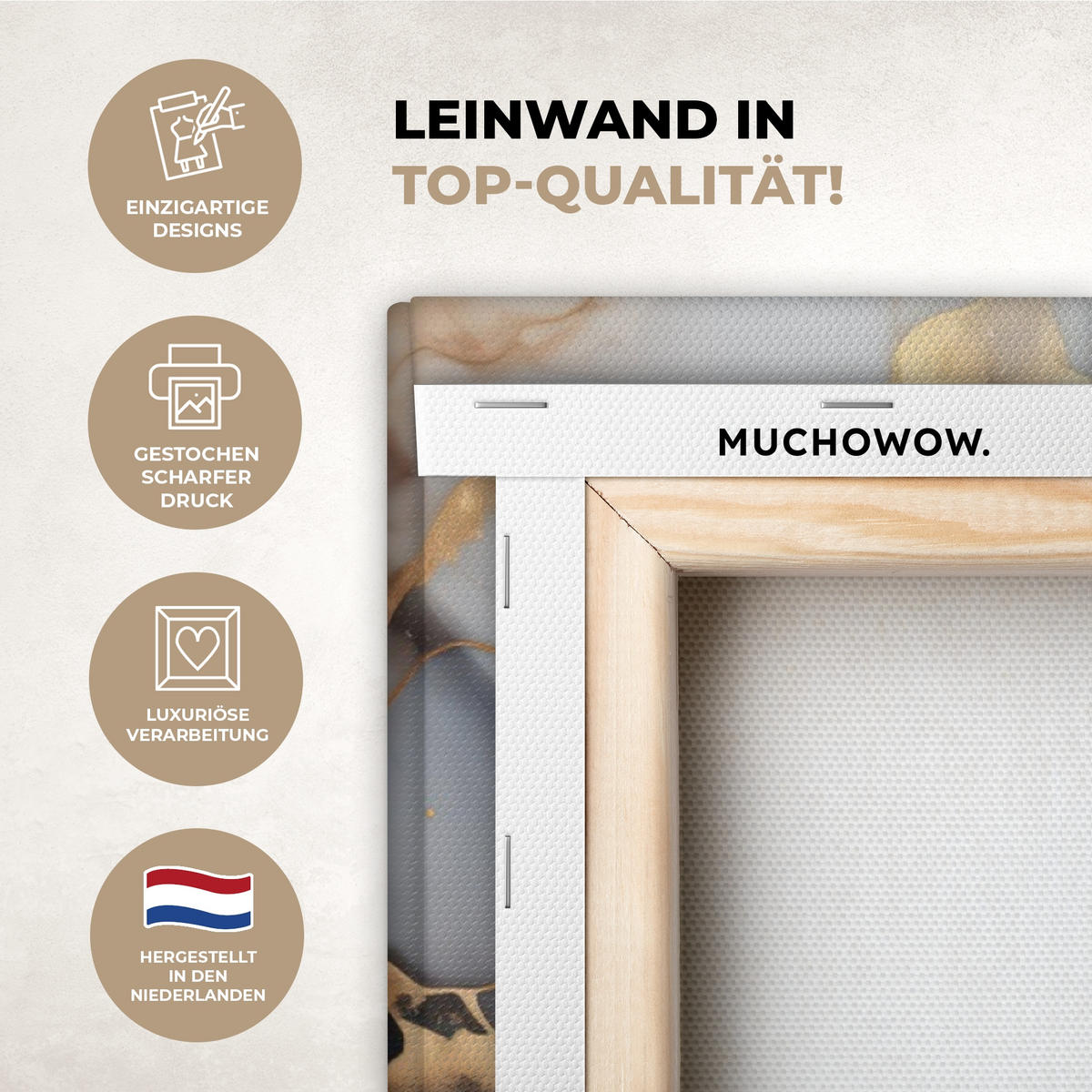 LEINWANDBILD Marmor - Schwarz - Gold - Weiß Deko Groß 90x90 cm - Dunkelgrau, Textil (90/90cm) - MuchoWow