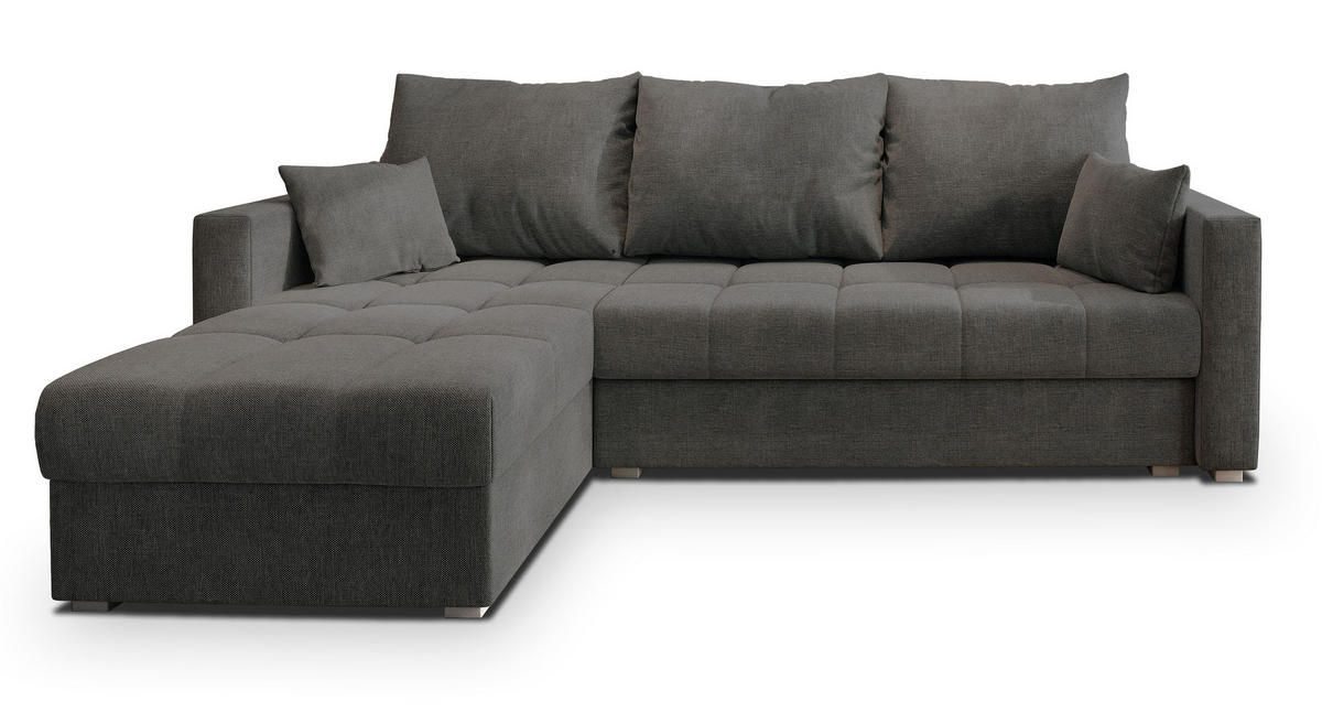 ECKSOFA NIDA Grau Geflochtener Stoff mit Schlaffunktion - Grau, Holz (220/143cm) - MASSENO