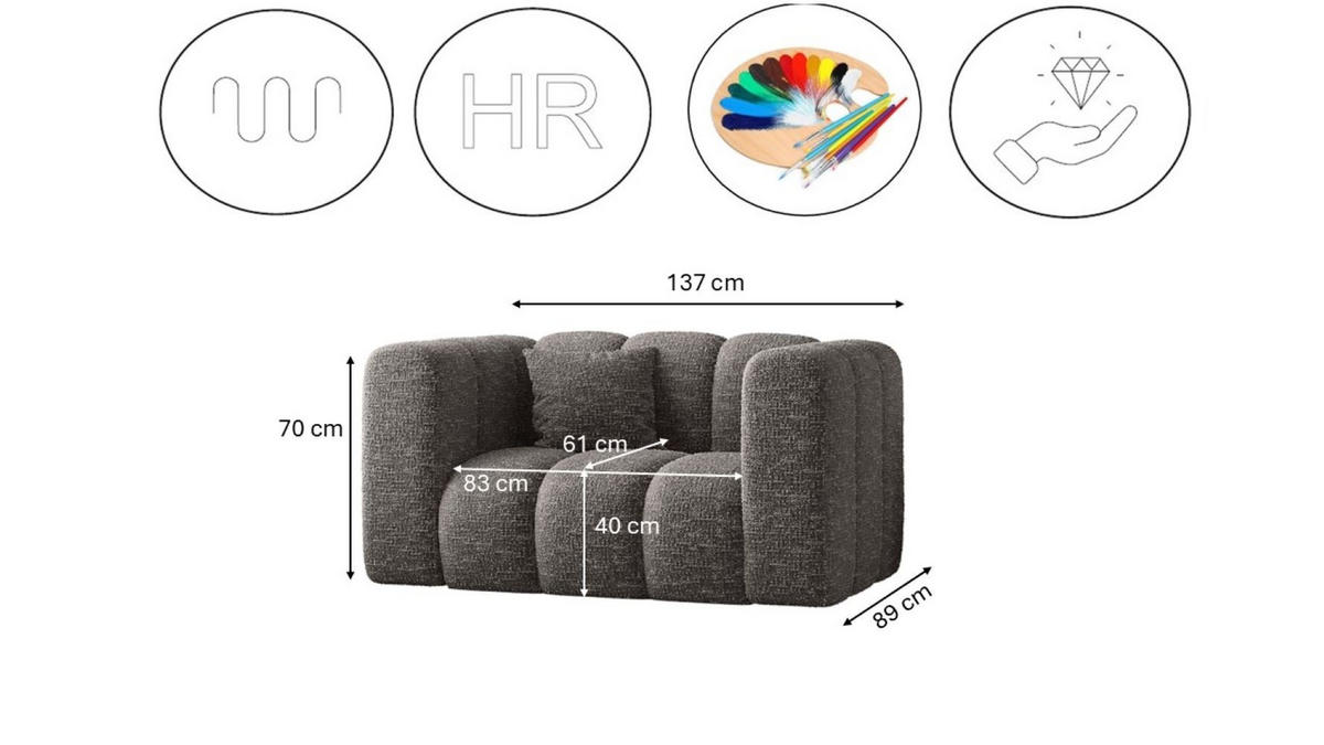 SESSEL Sofa Grand modular stoff Haga Graphit - Dunkelgrau, Holz (137/70/89cm) - Kaiser Möbel