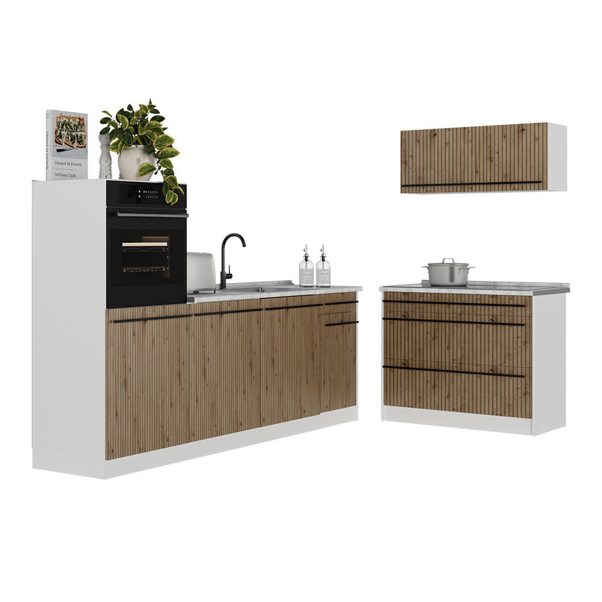 KUCHYNSKÝ KÚT R-Line, Remeselný dub/biely, 220 cm Goldkraft tammi työtaso - biela/dub artisan, kompozitné drevo (220/143/60cm) - Vicco