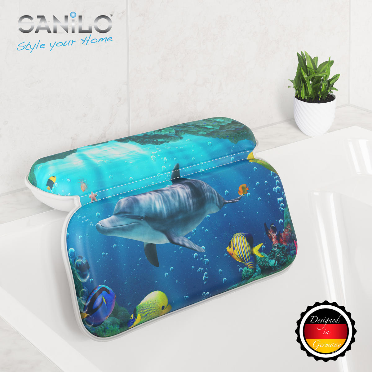 BADEWANNENKISSEN Delphin Korallen - Blau, Kunststoff (39/5.5cm) - Sanilo