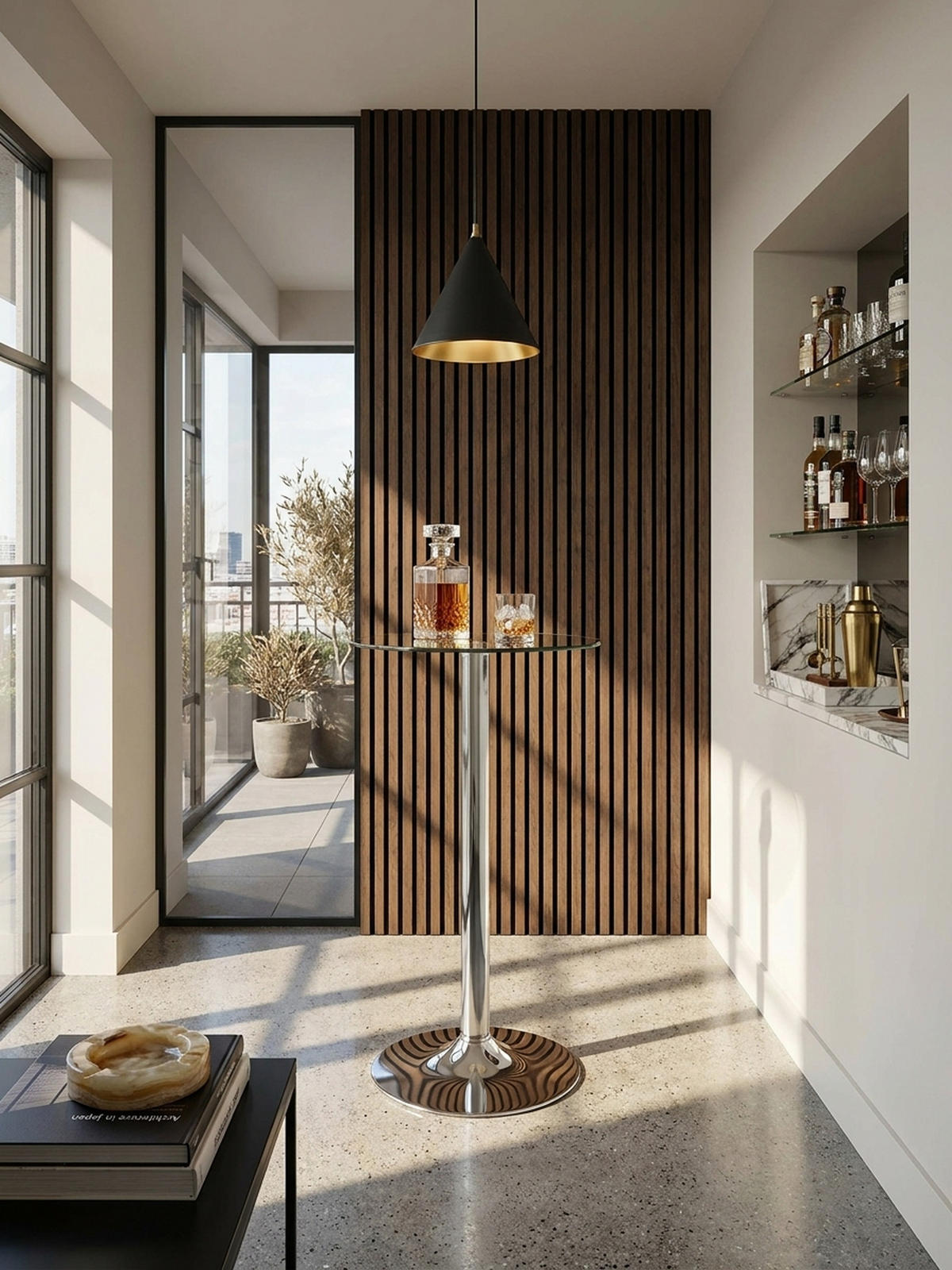 STEHTISCH – Ø 60 cm, Sicherheitsglas, Drehfunktion, Trompetenfuß, Chrom - Silberfarben, Glas/Metall (60/60/105cm) - KADIMA DESIGN