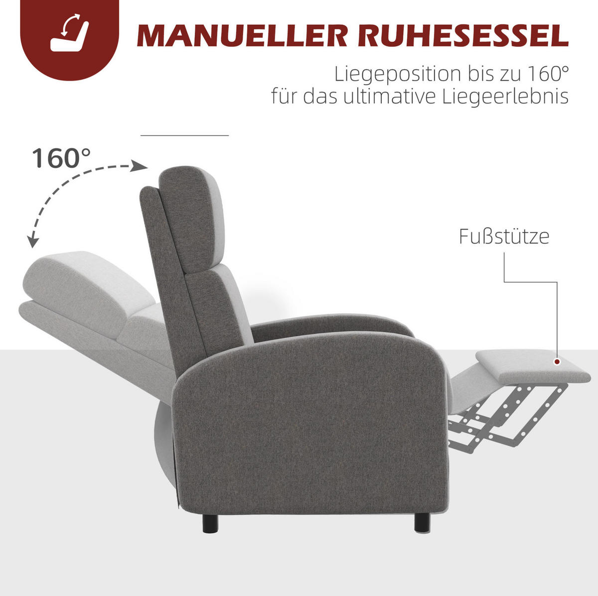 FERNSEHSESSEL in Grau 86x64x102 cm mit Liegefunktion und Fußstütze - Grau, Textil (64/102/86cm) - IVMEU