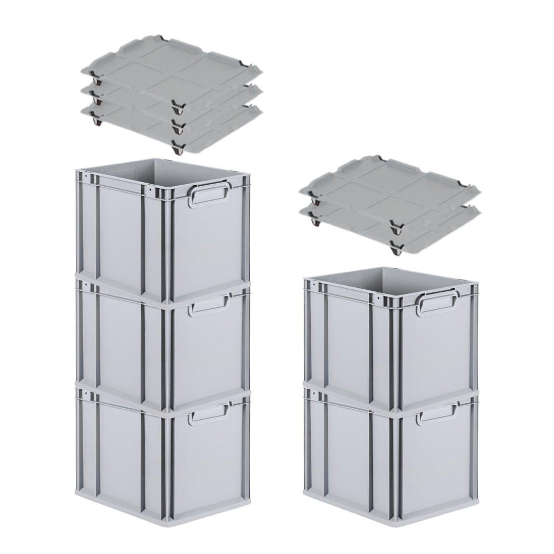 EUROBOX 5x Nextgen Economy Mit Auflagedeckel Grau/Schwarz Griffe Geschlossen - Schwarz, Kunststoff (30/32/40cm) - PROREGAL