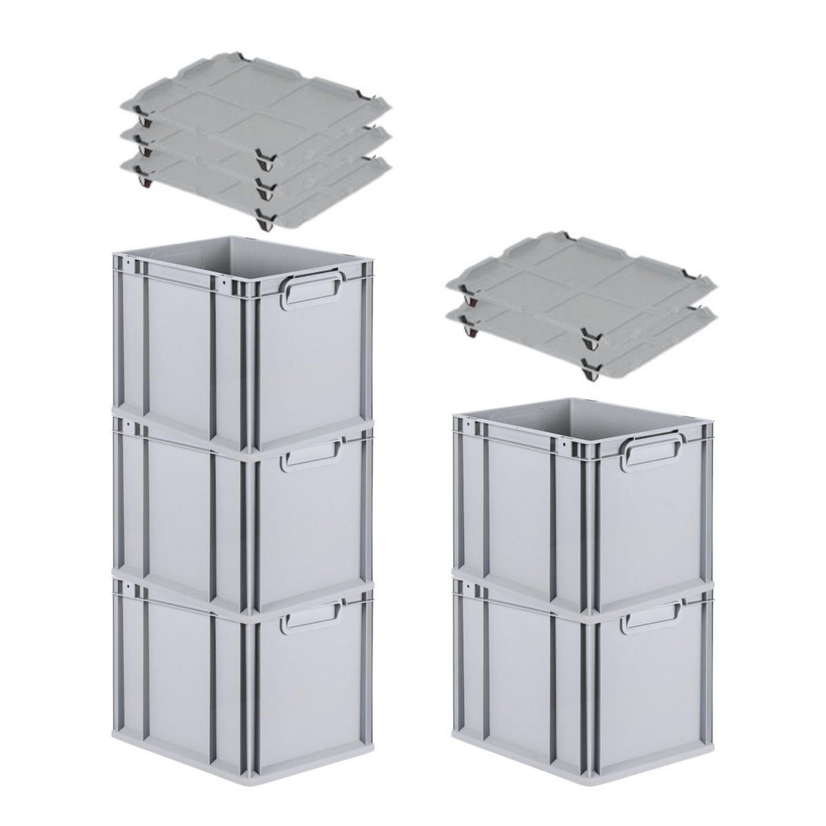 EUROBOX 5x Nextgen Economy Mit Auflagedeckel Grau/Schwarz Griffe Geschlossen - Schwarz, Kunststoff (30/32/40cm) - PROREGAL
