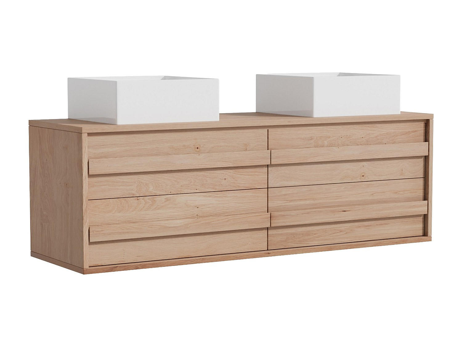 DOPPELWASCHTISCH - 150 cmcm x 46 cmcm - Holz, Platte - Naturfarben Hell - SARLO - Naturfarben, Holz (150/50/46cm) - Vente-Unique