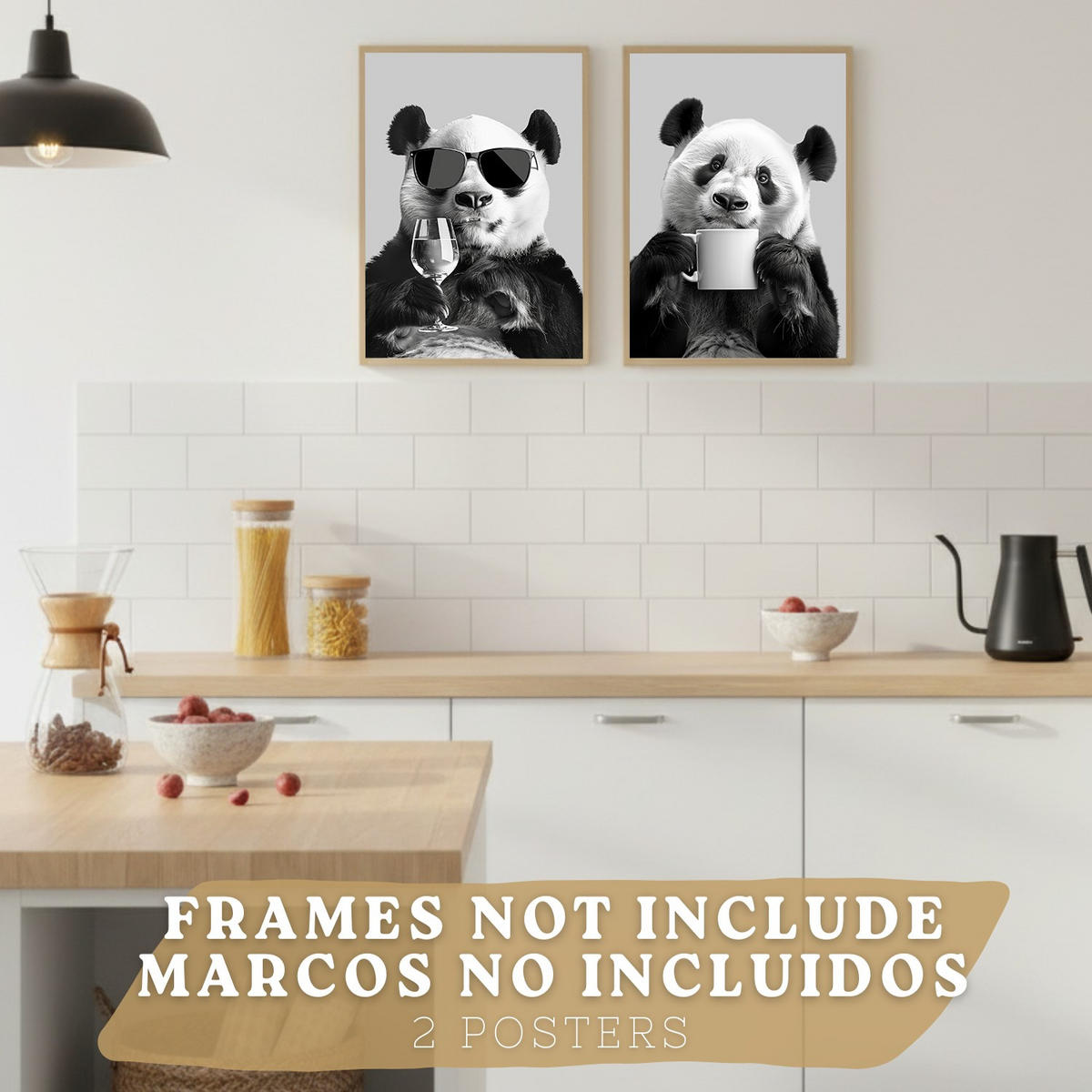 PLAKAT Sada 2 Panda Bears A4 bez rámu - čirá, papír (29.7/1/21cm) - Nacnic