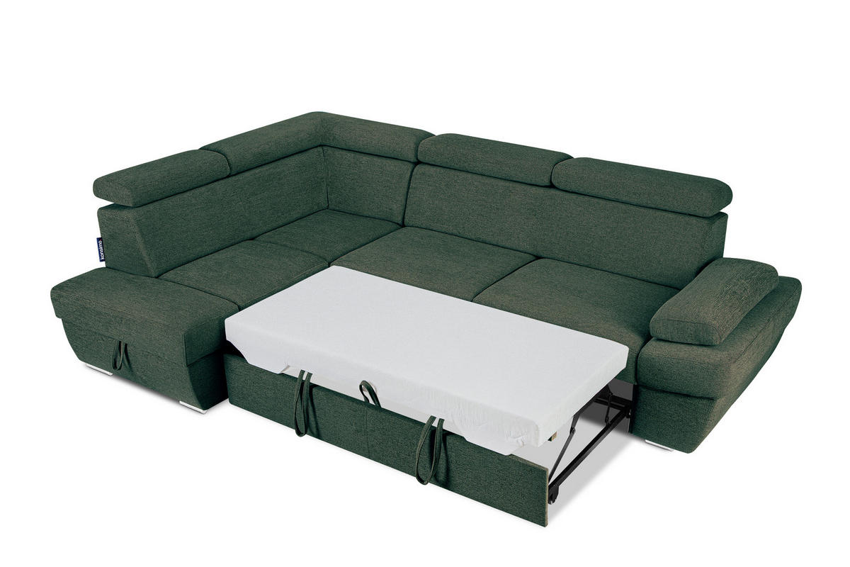 SCHLAFECKSOFA RATLO links 4/5-Sitzer mit Bettkasten, grün - Silberfarben/Grün, Textil (270/190cm) - KONSIMO®