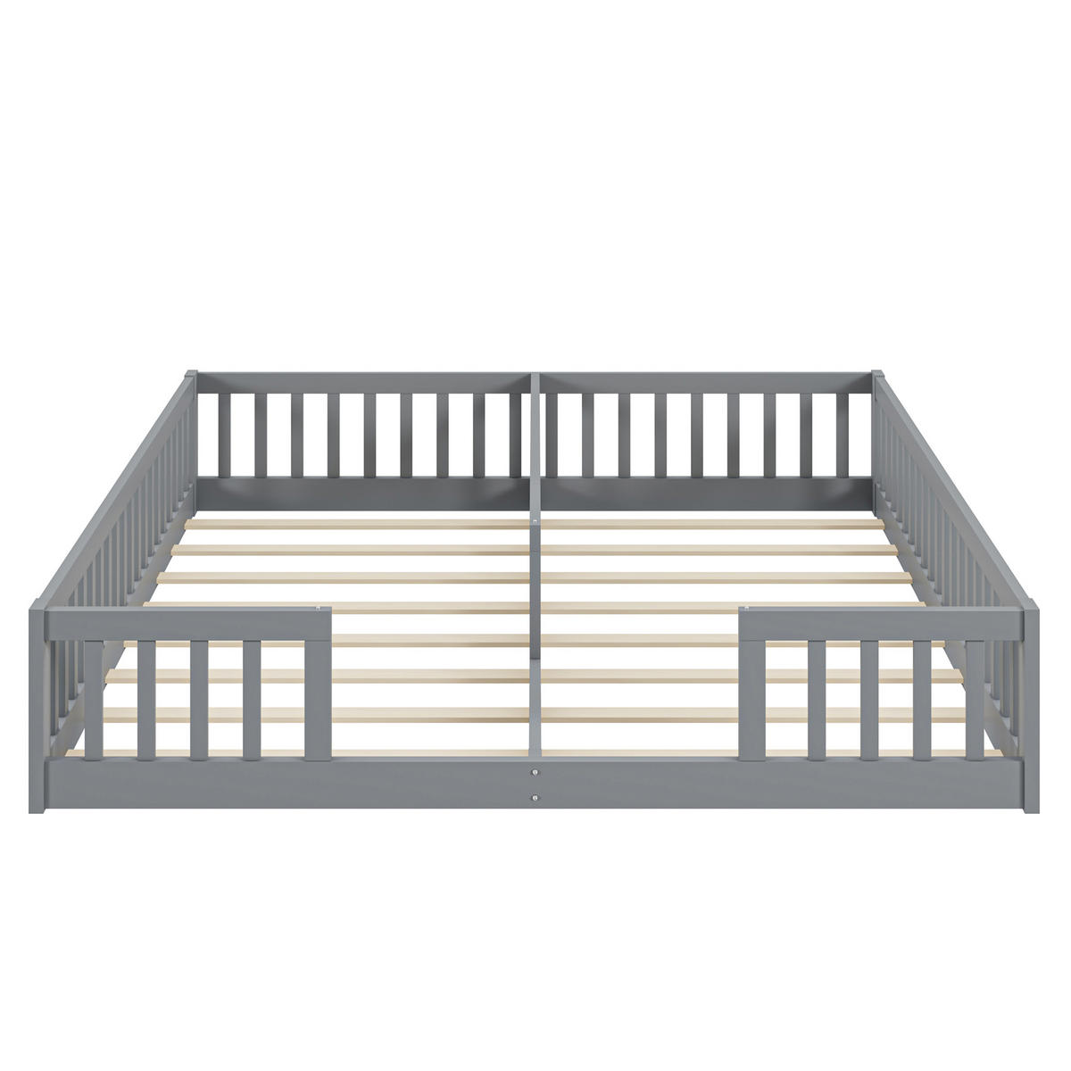 KINDERBETT 90/200 cm grau mit Geländer und Lattenrost - Grau, Holz (90/200cm) - OKWISH