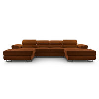 WOHNLANDSCHAFT GIULIO Orange Velours-Stoff mit Schlaffunktion - Orange, Holz (352/90/202cm) - MASSENO