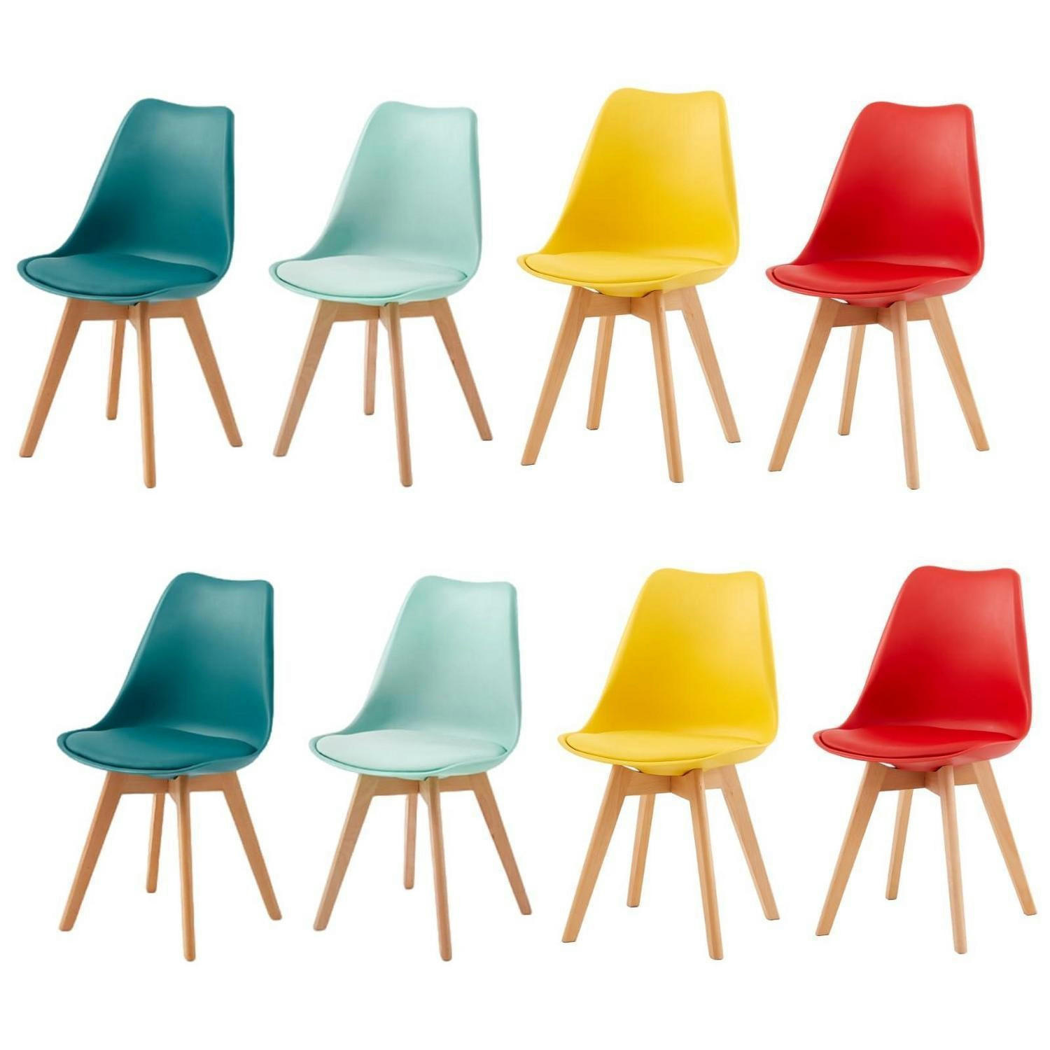 ESSZIMMERSTUHL 8er Set Skandinavisch Mix & Match mit PU-Sitzkissen & Massivholz-Beinen - Multicolor, Kunststoff (47.5/82/41cm)
