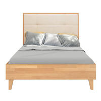 MASSIVHOLZBETT Frida, gepolstertes Kopfteil, Buche - lackiert, Naturfarben/Ecru, 180x200 - Ecru/Buchefarben, Holz/Buchenholz (180/200cm) - Visby