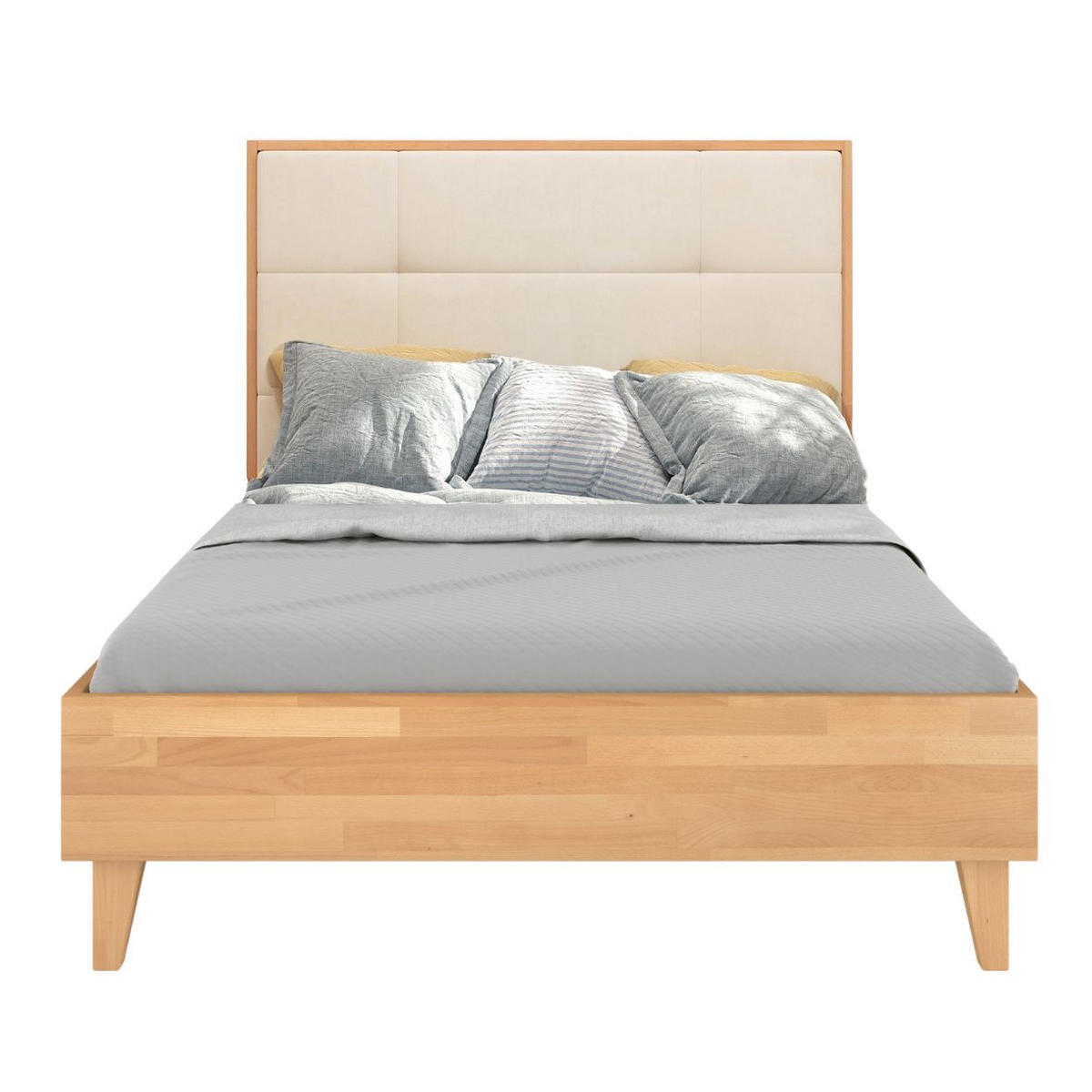 MASSIVHOLZBETT Frida, gepolstertes Kopfteil, Buche - lackiert, Naturfarben/Ecru, 180x200 - Ecru/Buchefarben, Holz/Buchenholz (180/200cm) - Visby