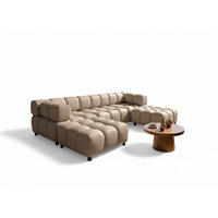 SOFA 3-sitzer Und 2-polsterhocker Flow - Hellbraun, Holzwerkstoff/Textil (288/71/96cm) - Fun Möbel