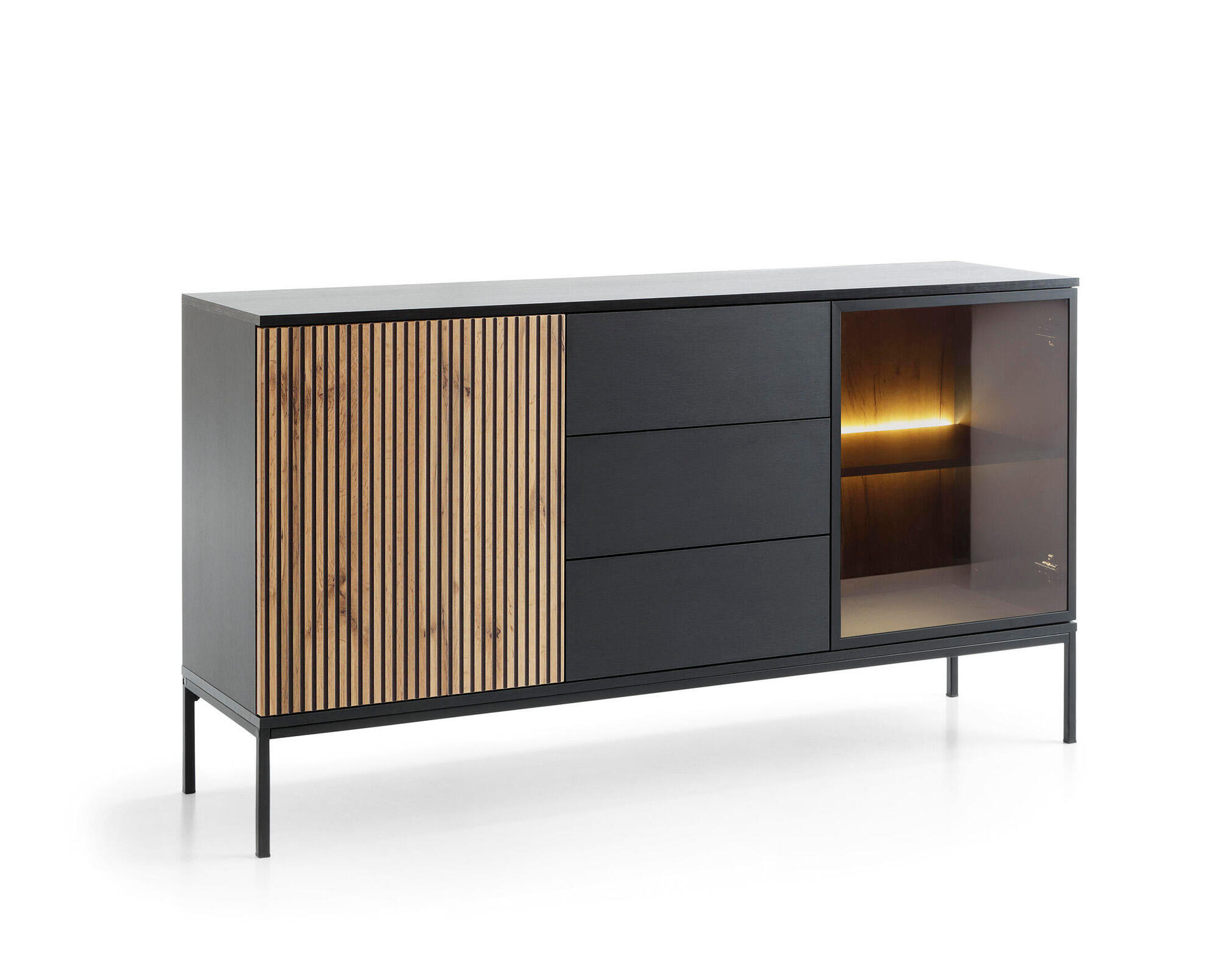 SIDEBOARD SENTO Schwarz 154x39x83 cm - Schwarz, Holzwerkstoff (154/83/39cm) - FURNLUX