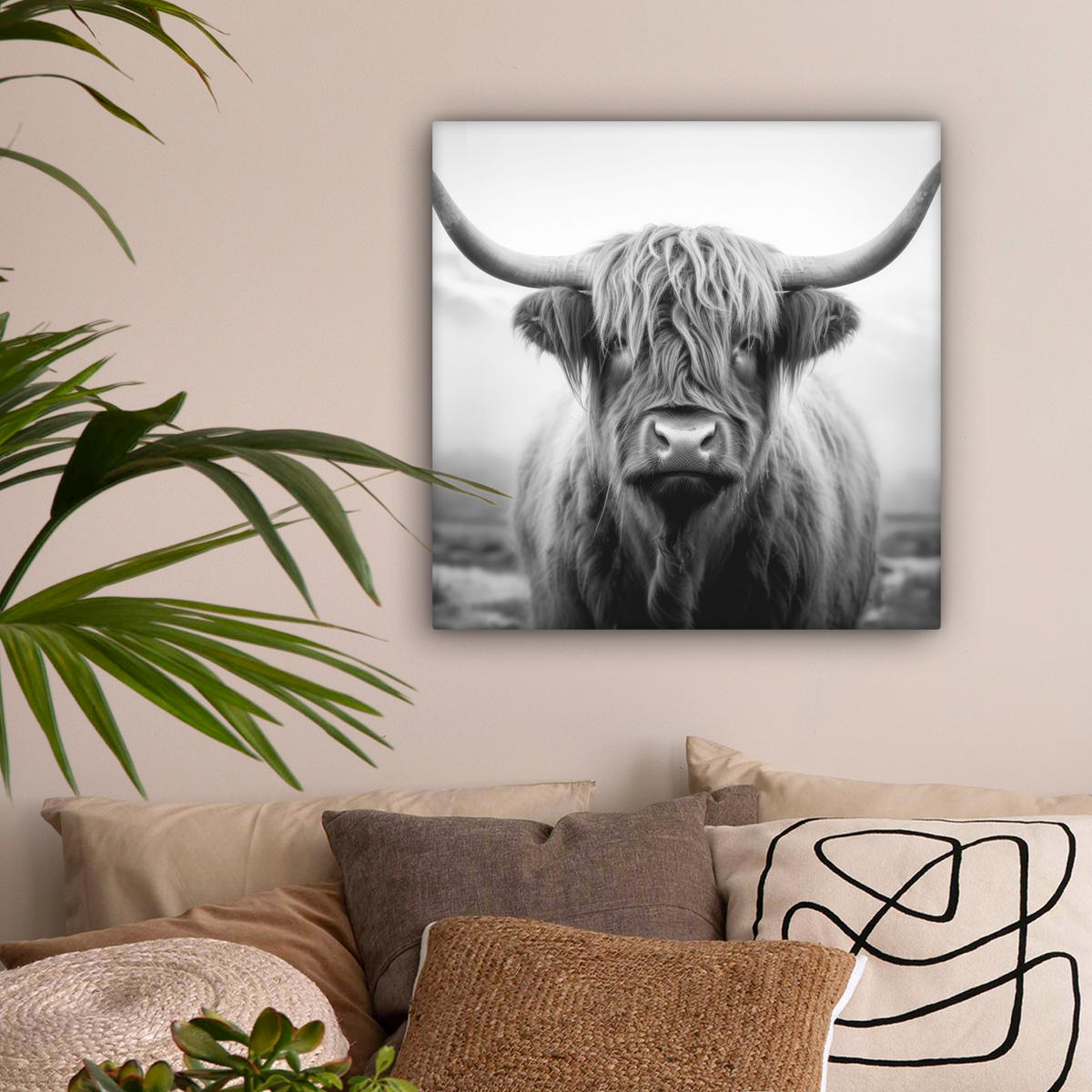 OBRAZ NA PLÁTNE Škótsky horal - hmla - čierna - biela 50x50 cm - sivá, textil (50/50cm) - MuchoWow