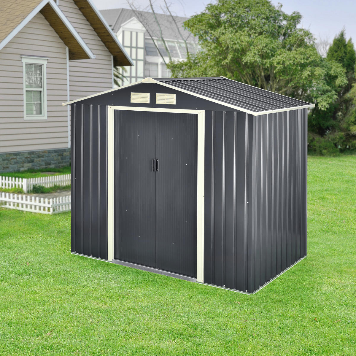 GARTENSCHUPPEN - Dunkelgrau, Metall (213/185/127cm) - [en.casa]