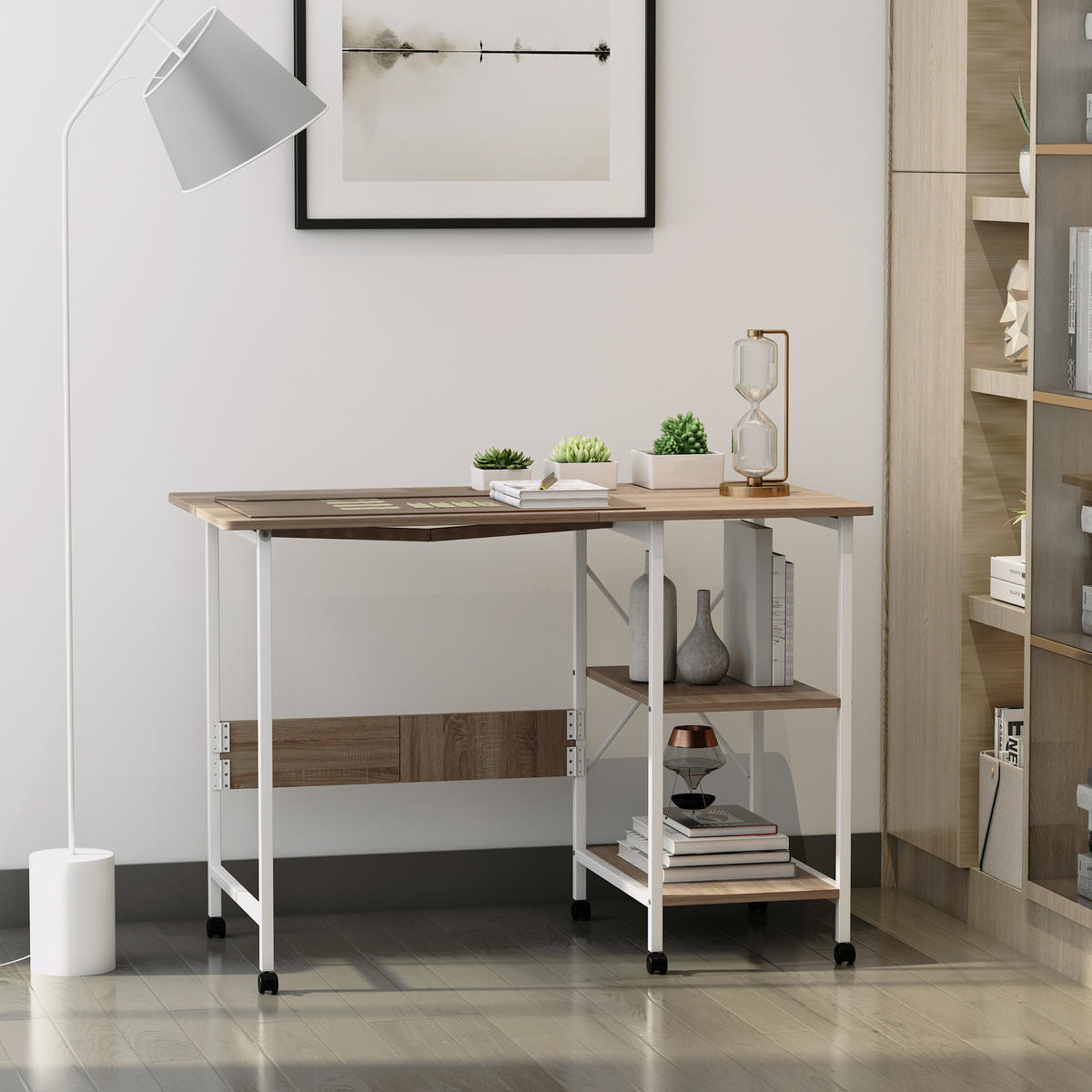 KLAPPTISCH , MDF, Weiß+Natur - Weiß, Kunststoff (55/76/107cm) - HOMCOM