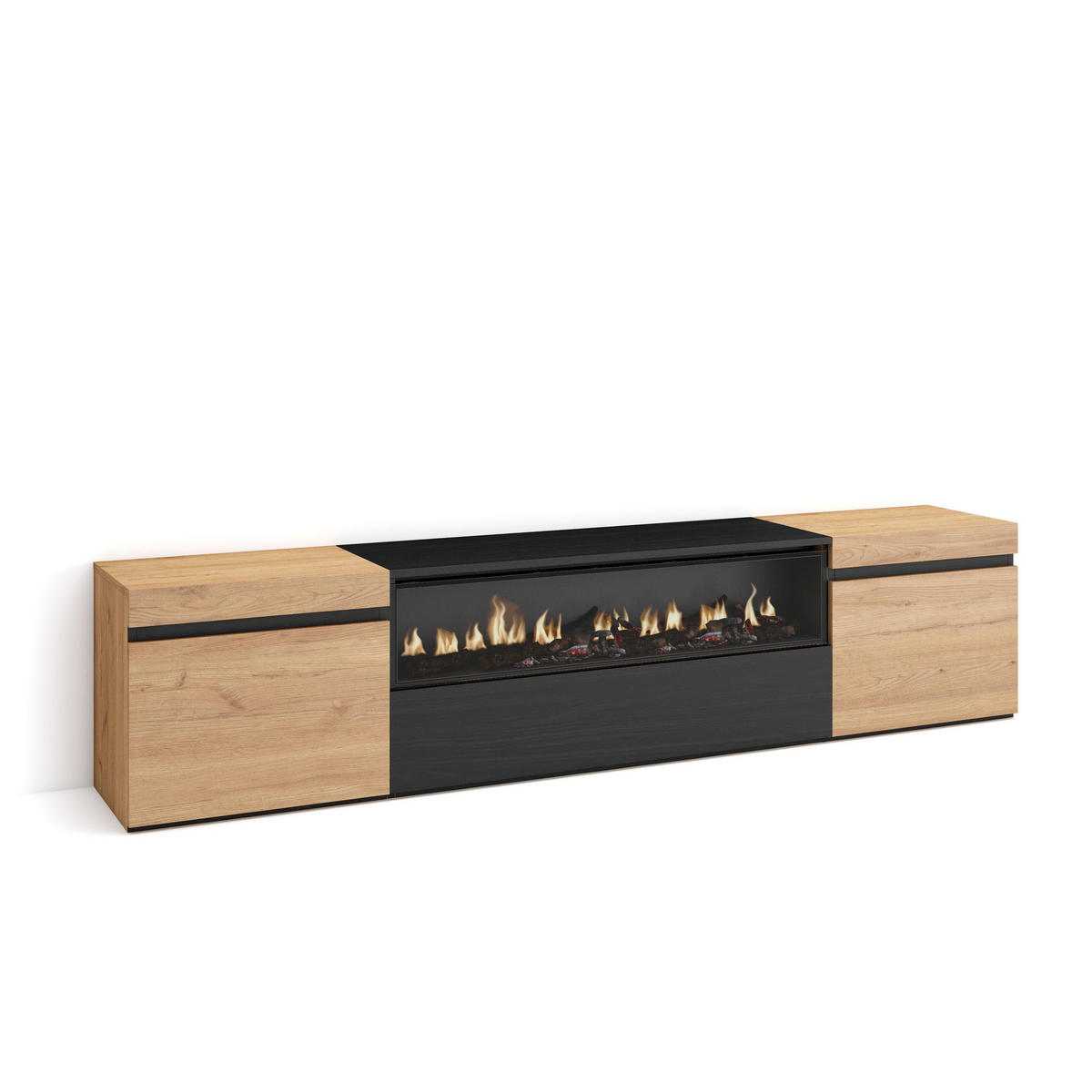 LOWBOARD Elektrokamin, eiche, schwarz, 200/35/45cm - Eichefarben/Schwarz, Holzwerkstoff (200/45/35cm) - Skraut Home