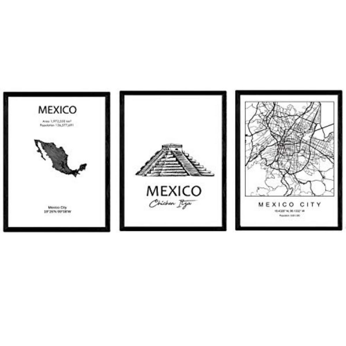 POSTER Set Mit 3 Mexiko-Stadt, Tzitzen Itza A3 Rahmenlos - Klar, Papier (29.7/5/42cm) - Nacnic