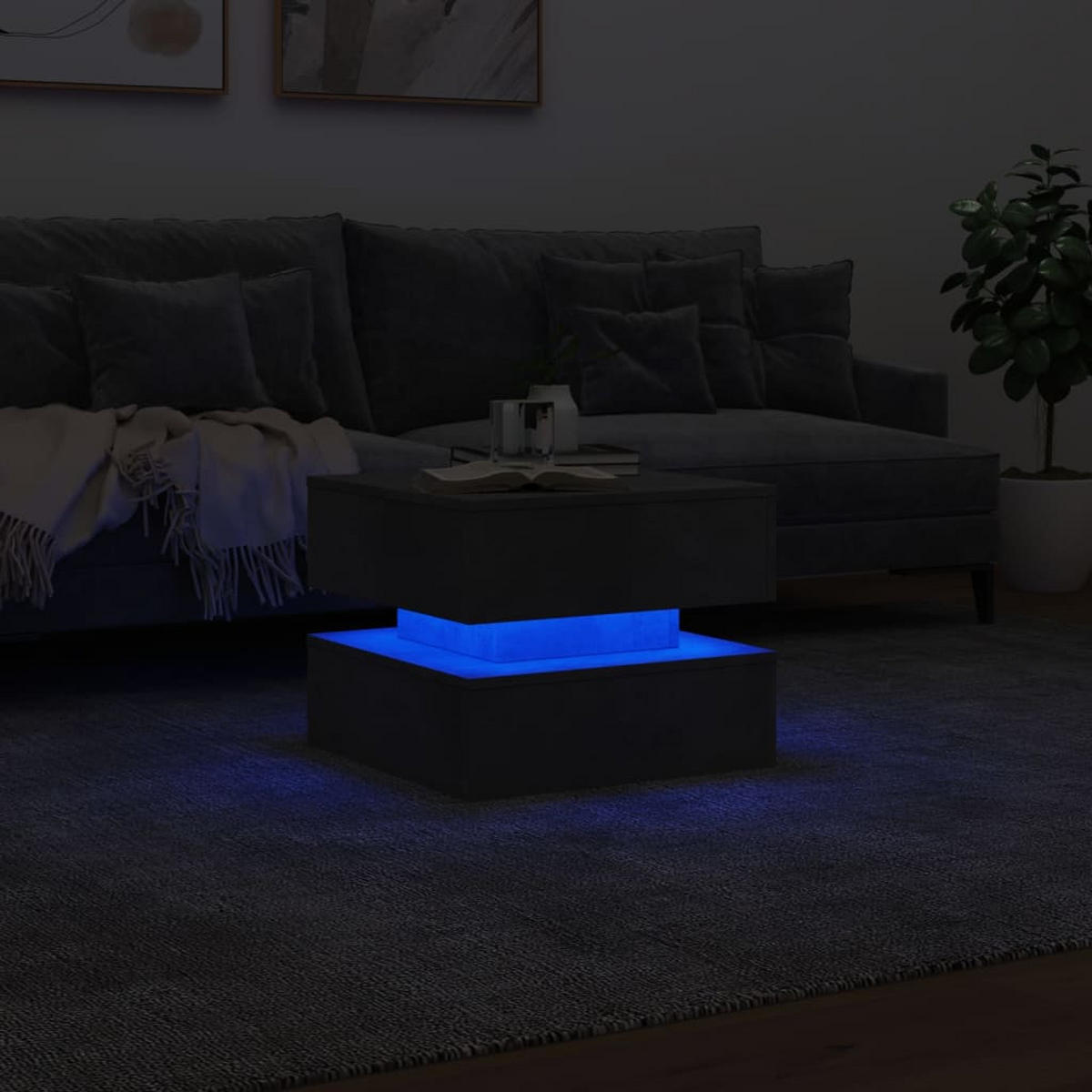 COUCHTISCH Moderner 50/50/40 cm aus Holzwerkstoff Betongrau mit Led-Leuchten Quadratisch - Hellgrau, Holz (50/50/40cm) - vidaXL