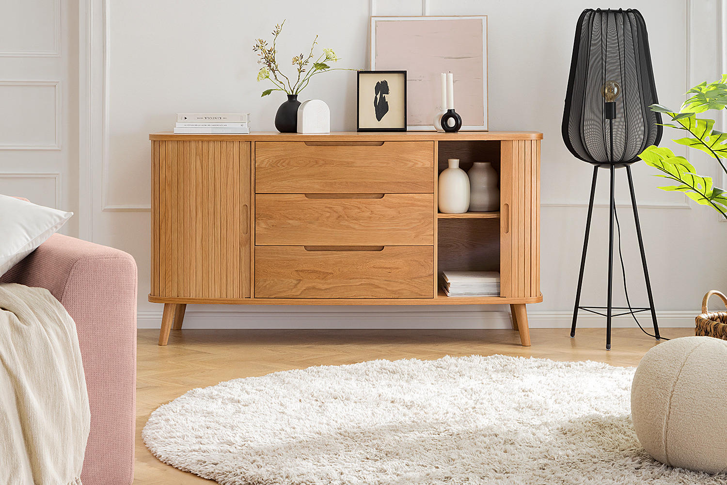 SIDEBOARD - Echtholzfurnier - Eichefarben, Holzwerkstoff (160/85/50cm) - home24