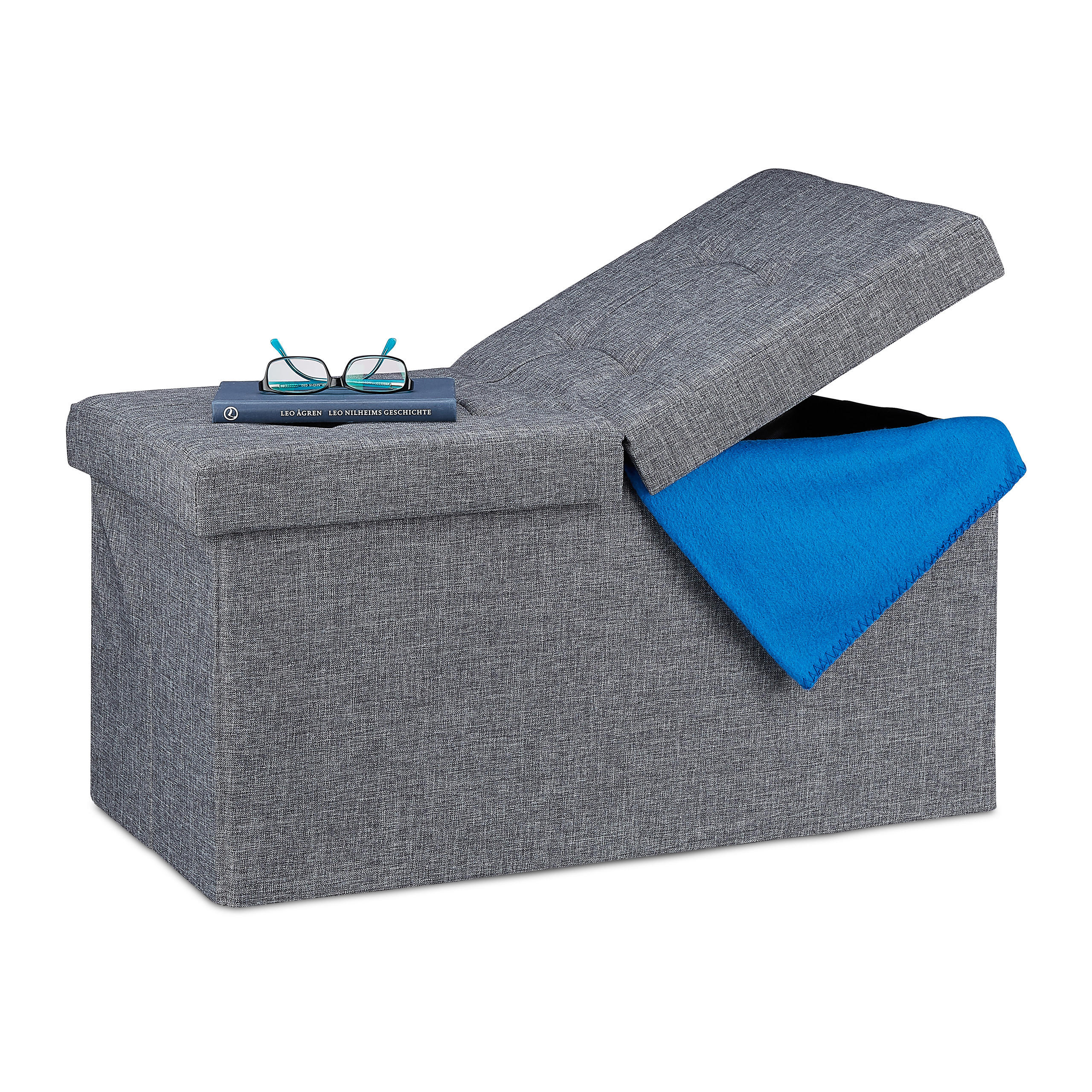 SITZBANK - Grau, Holzwerkstoff/Textil (75.5/38.5/37.5cm) - Relaxdays
