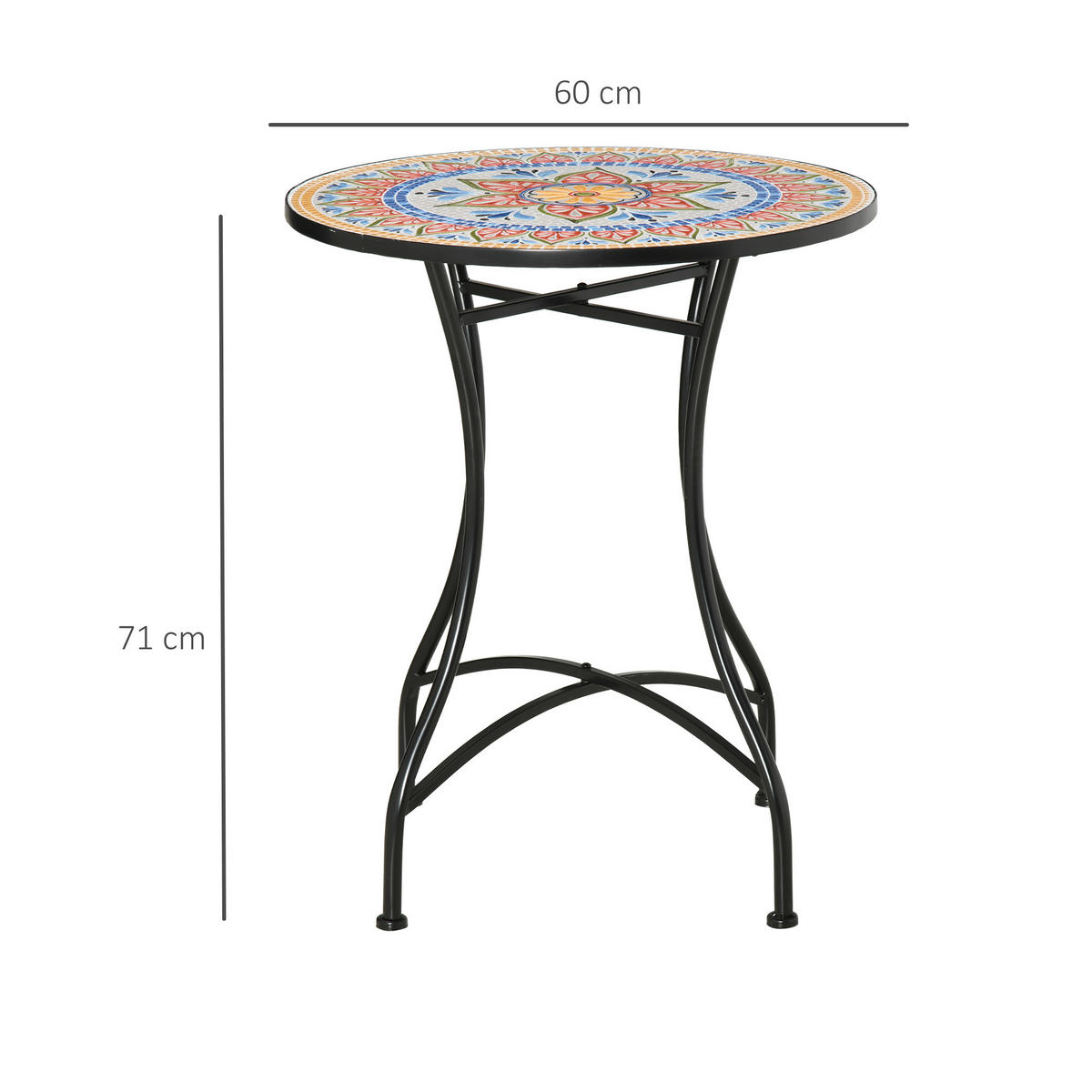 GARTENTISCH, Rot+Blau+Weiß, Keramik - Blau/Rot, Keramik/Metall (60/60/71cm) - Outsunny