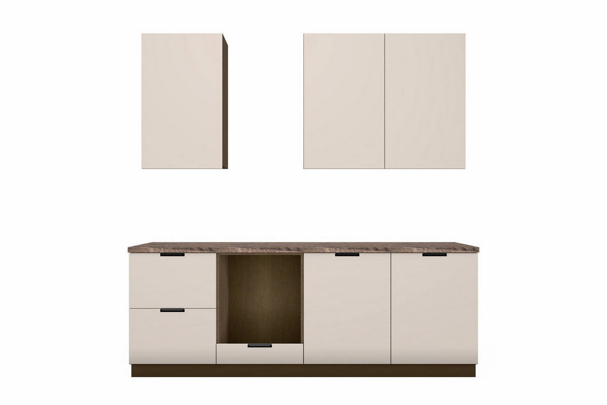KÜCHENZEILE Sorento Beige & Dunkle Eiche – 240 cm – KÜ-SORENTOB-001 - Beige, Holzwerkstoff (240/247/52cm) - ROYAL24_MARKT