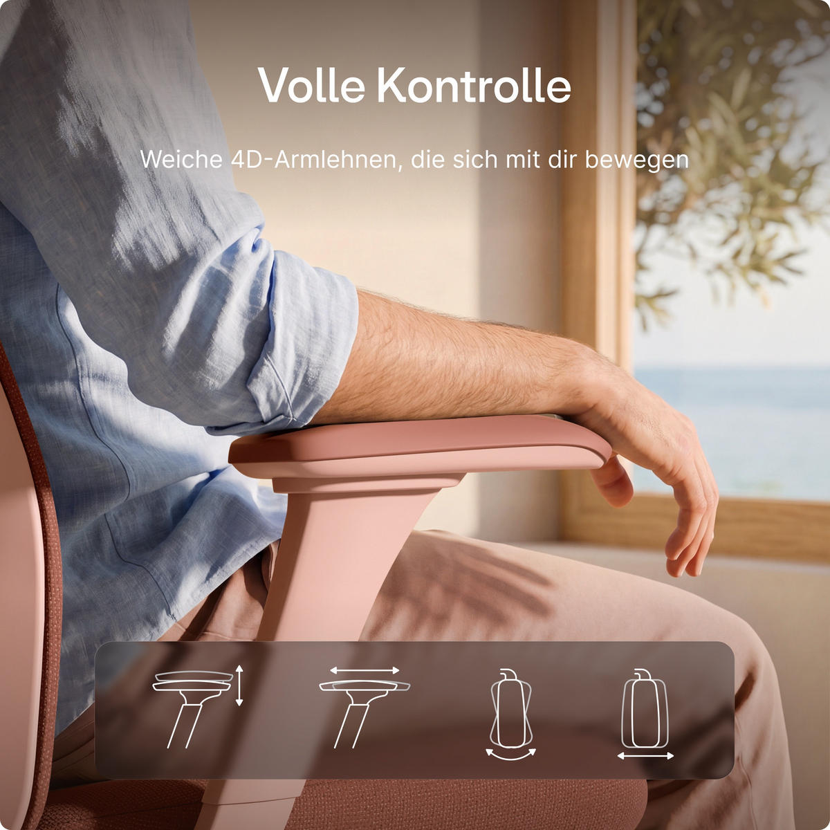 BÜROSTUHL Verstellbarer Ergonomischer SitOne Rosa 4-Dimensional Armlehne, Integrierte 4-Wege-Lendenwirbelstütze - Pink, Kunststoff (60/125/68cm) - Desktronic