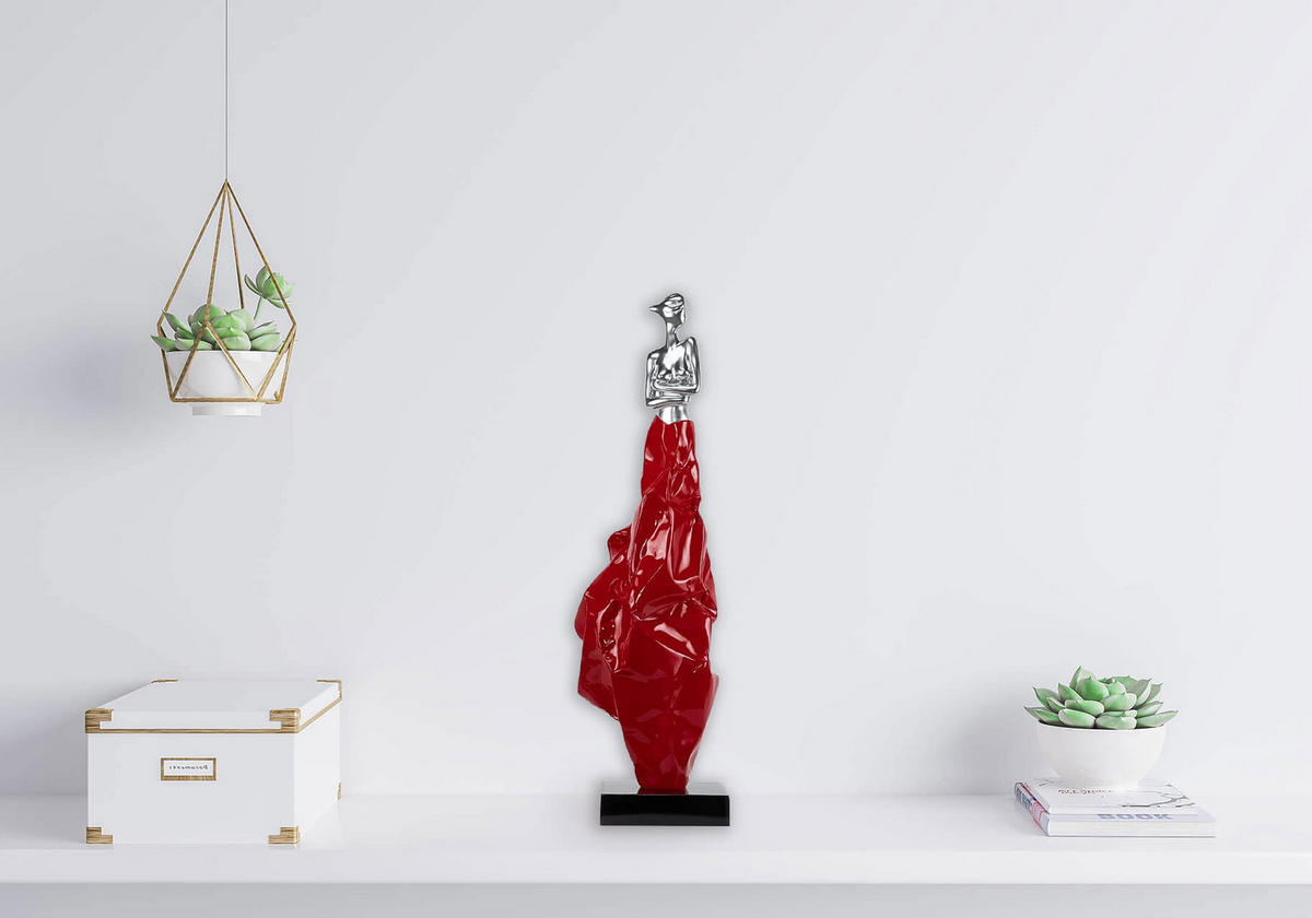 SKULPTUR Rot 24/88 cm - Rot/Silberfarben, Stein (5.85/88/24cm) - KUNSTLOFT