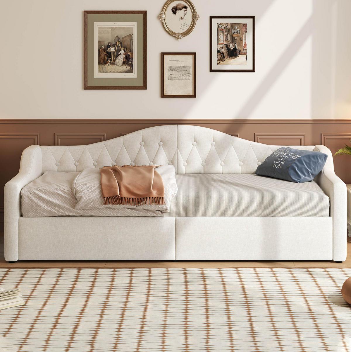 POLSTERBETT 90/200 cm aus MDF und Sperrholz mit Leinenbezug LED-Beleuchtung und Stauraum Beige - Beige, Holzwerkstoff (90/200cm) - Modenvie
