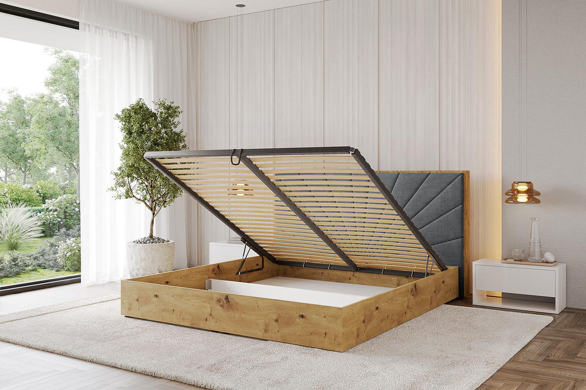 POLSTERBETT mit Bettkasten und Lattenrost, Bett mit Matratze H3/H4 - ENZO6 180x200 Dunkelgrau - Anthrazit, Holzwerkstoff/Textil (180/200cm) - ALTDECOR