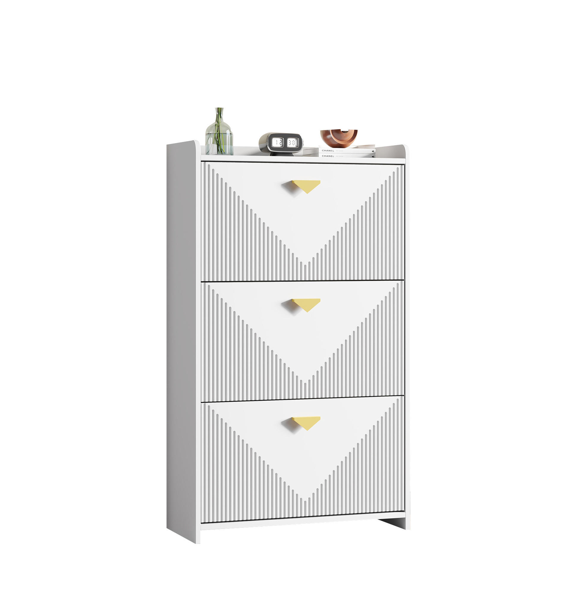 SCHUHSCHRANK 70/30/120 cm mit 3 Klapptüren, verstellbaren Fächern und MDF-Korpus, Weiß - Weiß, Holzwerkstoff (70/120/30cm) - Redom