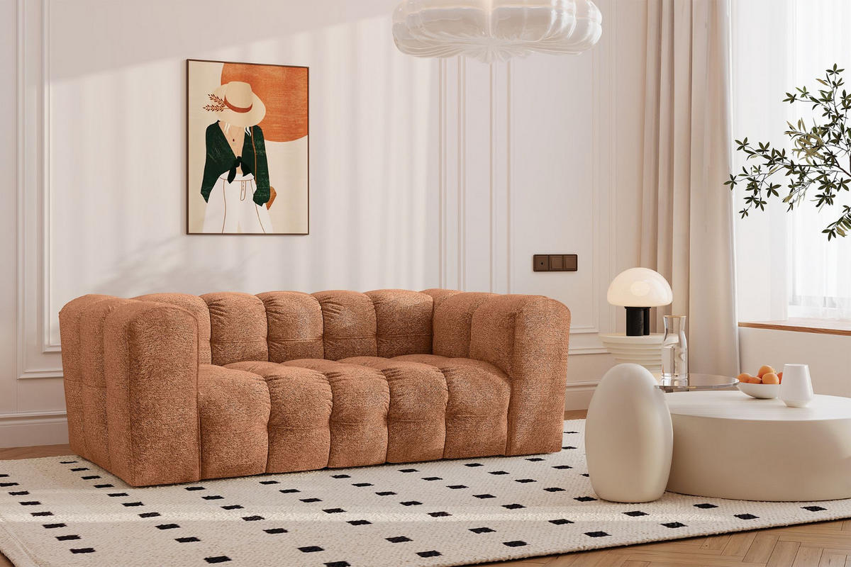 SOFA 2-Sitzer, Komfort, BALOO, stoff Schenille & Bouclé, Orange - Orange, Holz (196/75/106cm) - Kaiser Möbel