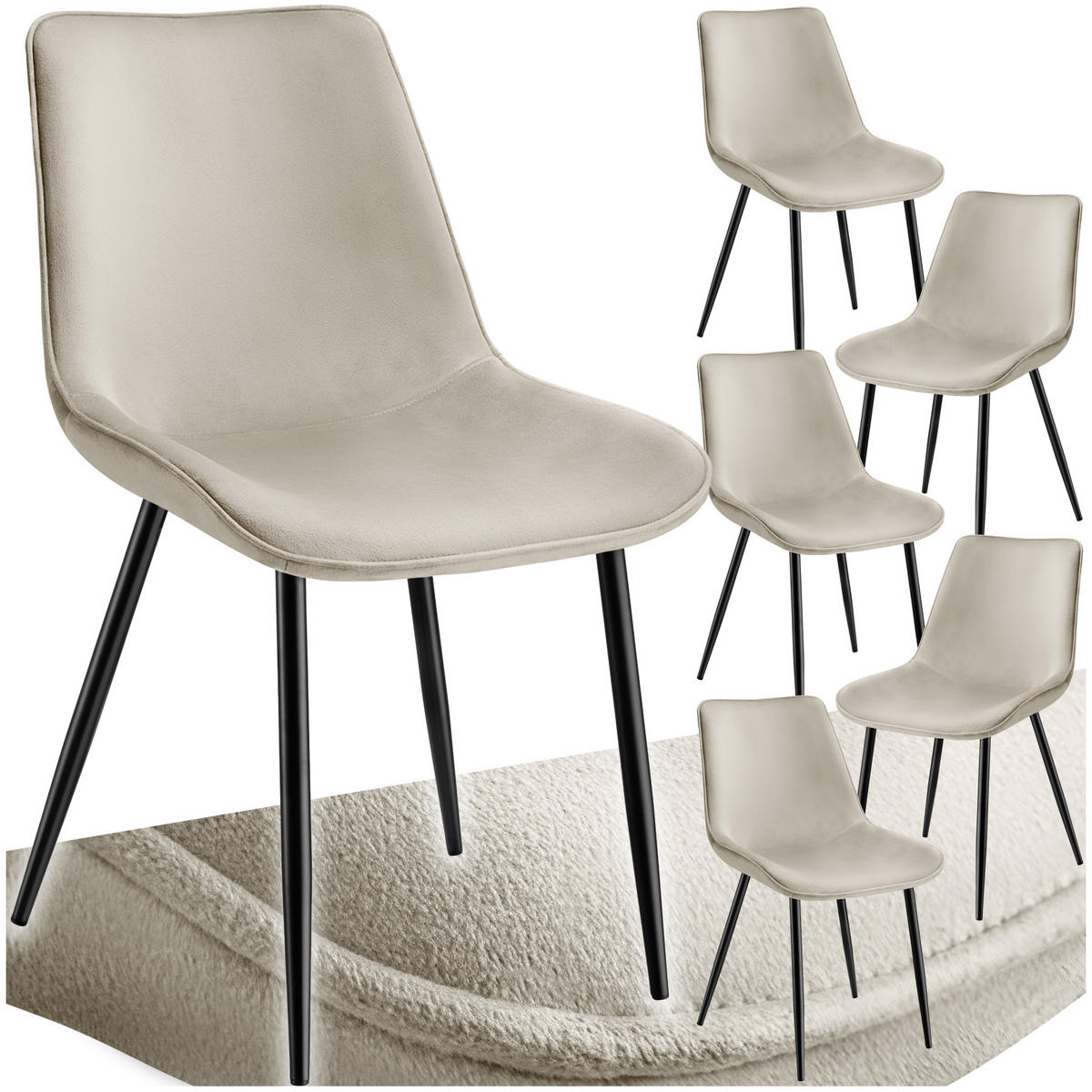 STUHL 6er Set Monroe 48 x 59 x 82 5 cm creme - Creme, Textil (48/82.5/59cm) - tectake