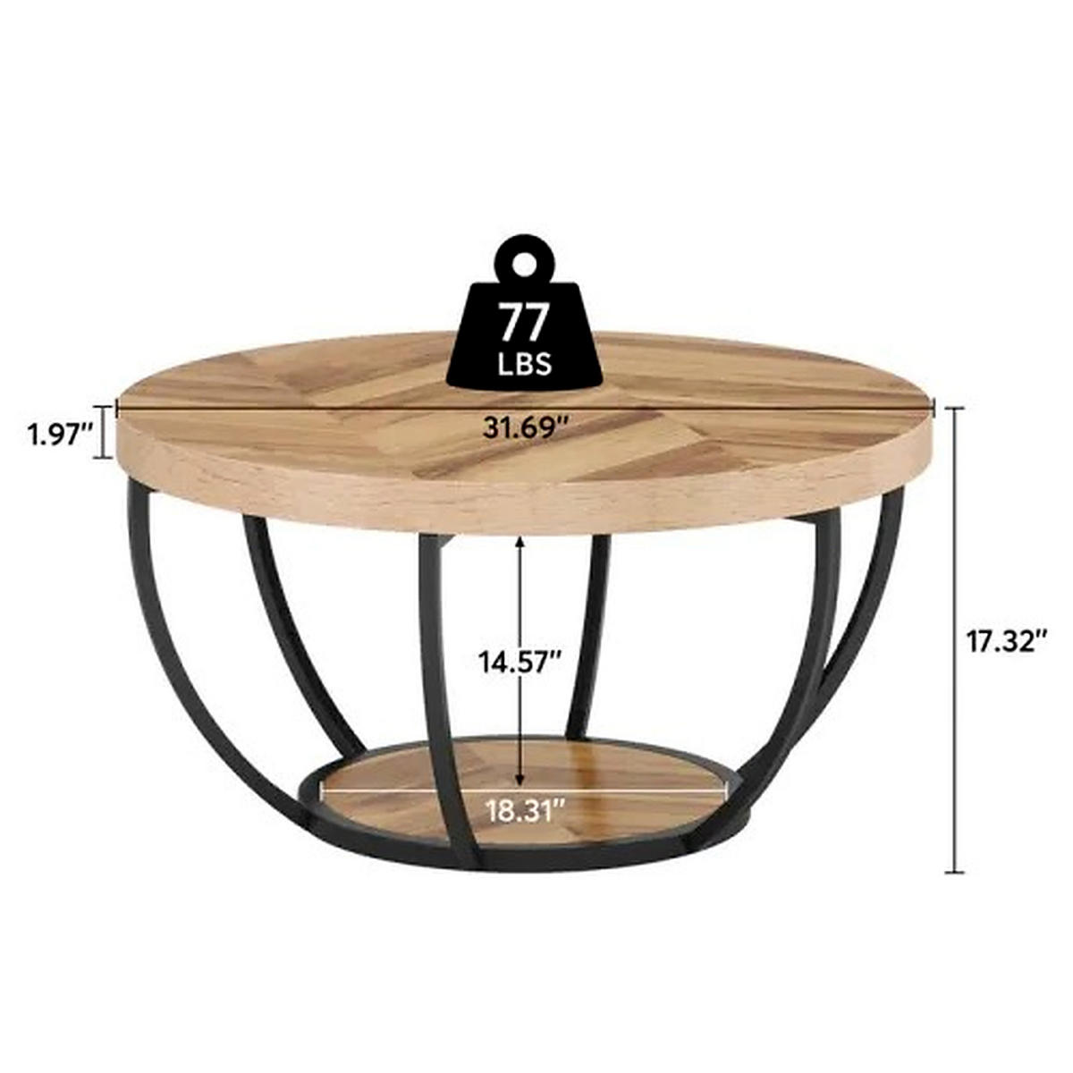 COUCHTISCH rund 2-stufig Holzwerkstoff Metall - Braun, Metall (80/80/45cm) - Meubliv