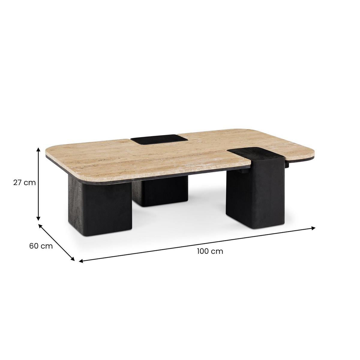 COUCHTISCHSET SURAT/DELHI 2er Set beige/schwarz - Beige/Schwarz, Naturmaterialien/Holz (60/100/27cm) - IDIMEX