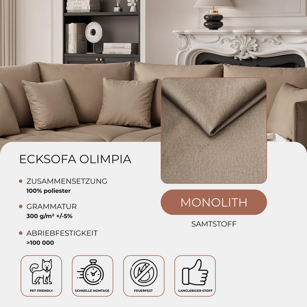 ECKSOFA OLIMPIA mit Schlaffunktion und Bettkasten Beige - Beige, Holzwerkstoff/Kunststoff (235/230cm) - Idohome