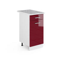 UNTERSCHRANK R-Line Bordeaux Hochglanz 40 cm mit Schublade mit Arbeitsplatte - Bordeaux/Weiß, Holzwerkstoff (40/81.6/60cm) - Vicco